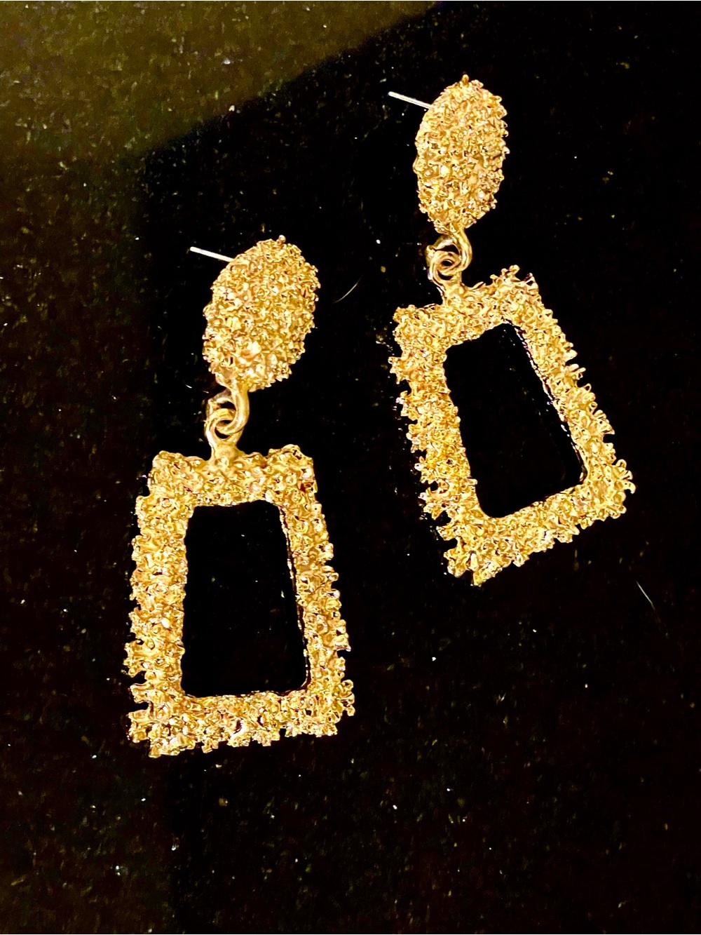 Large Textured Gold Open Rectangle Drop Earrings for Women